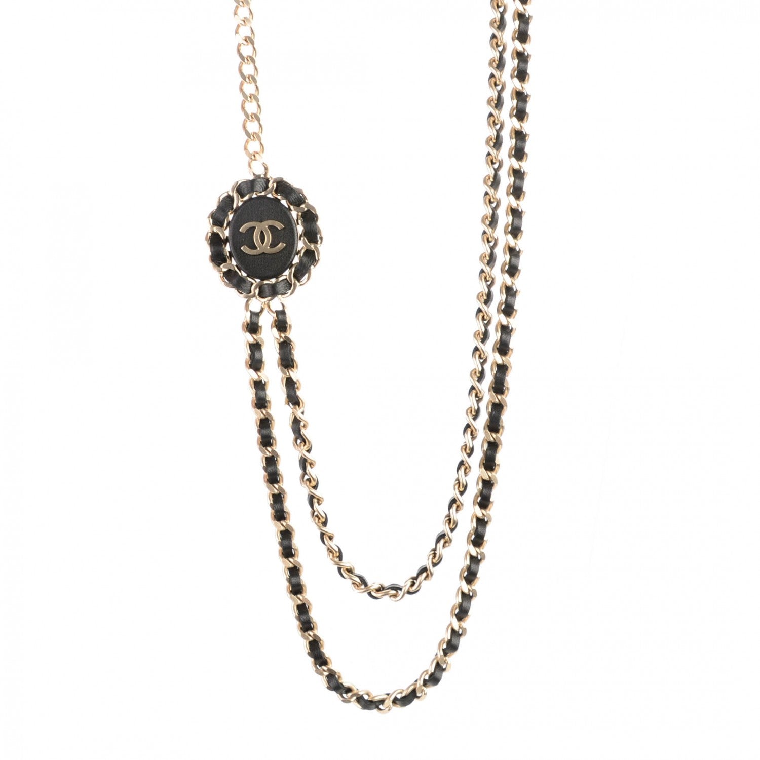 Chanel Lambskin CC Long Chain Necklace Black Gold 1 of 4