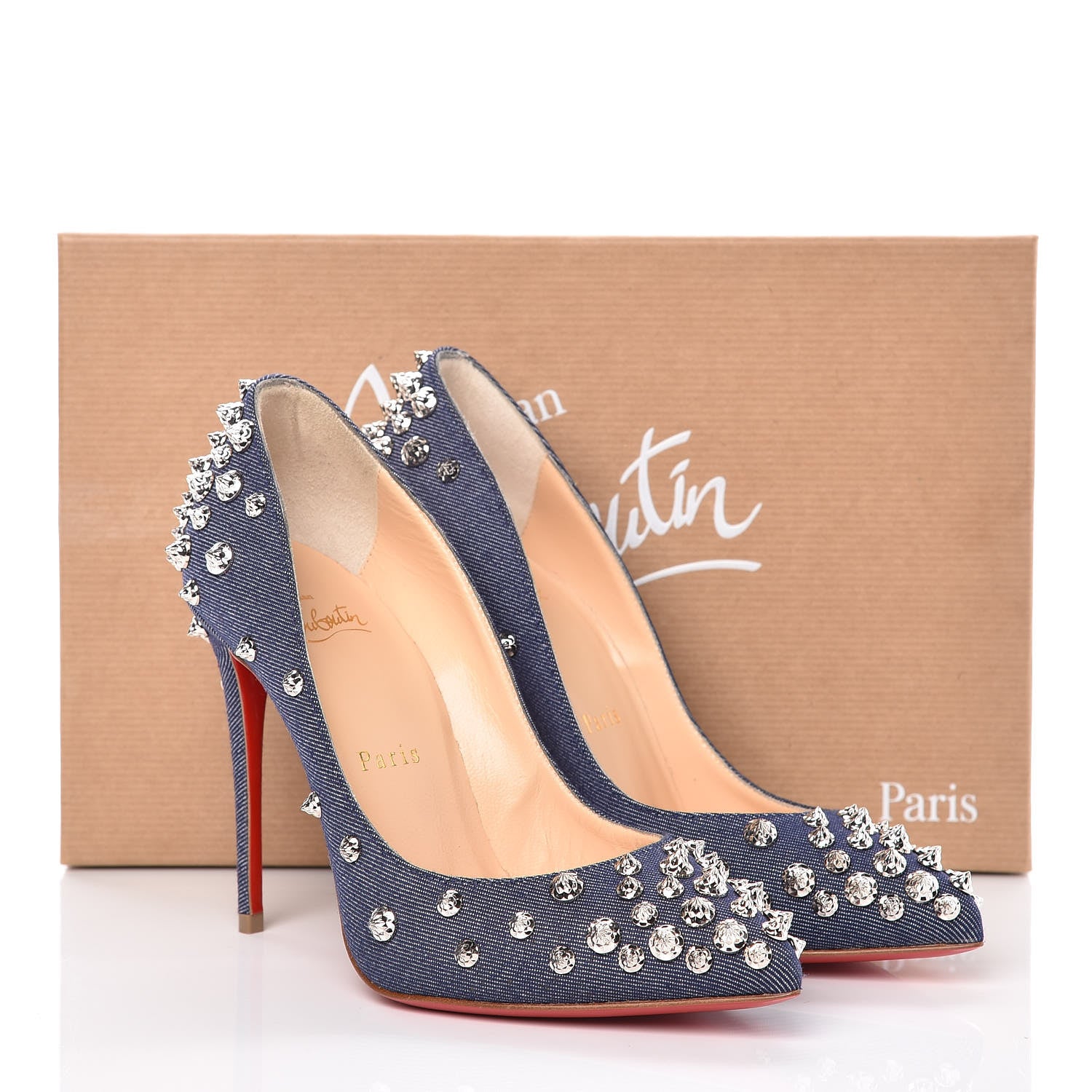 Christian Louboutin Denim Studded Aimantaclou 100 Pumps 36 Blue Silver 9 of 9