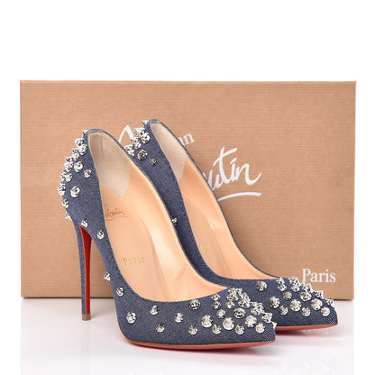 Christian Louboutin Denim Studded Aimantaclou 100 Pumps 36 Blue Silver 9 of 9