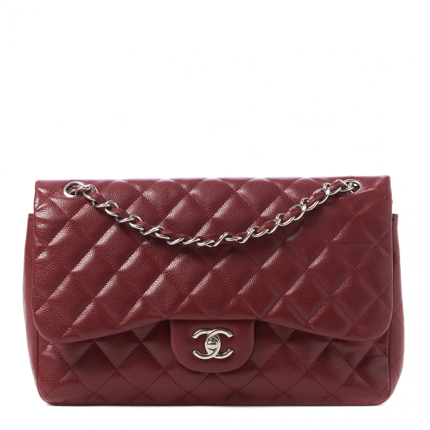 Caviar Quilted Jumbo Double Flap Dark Red