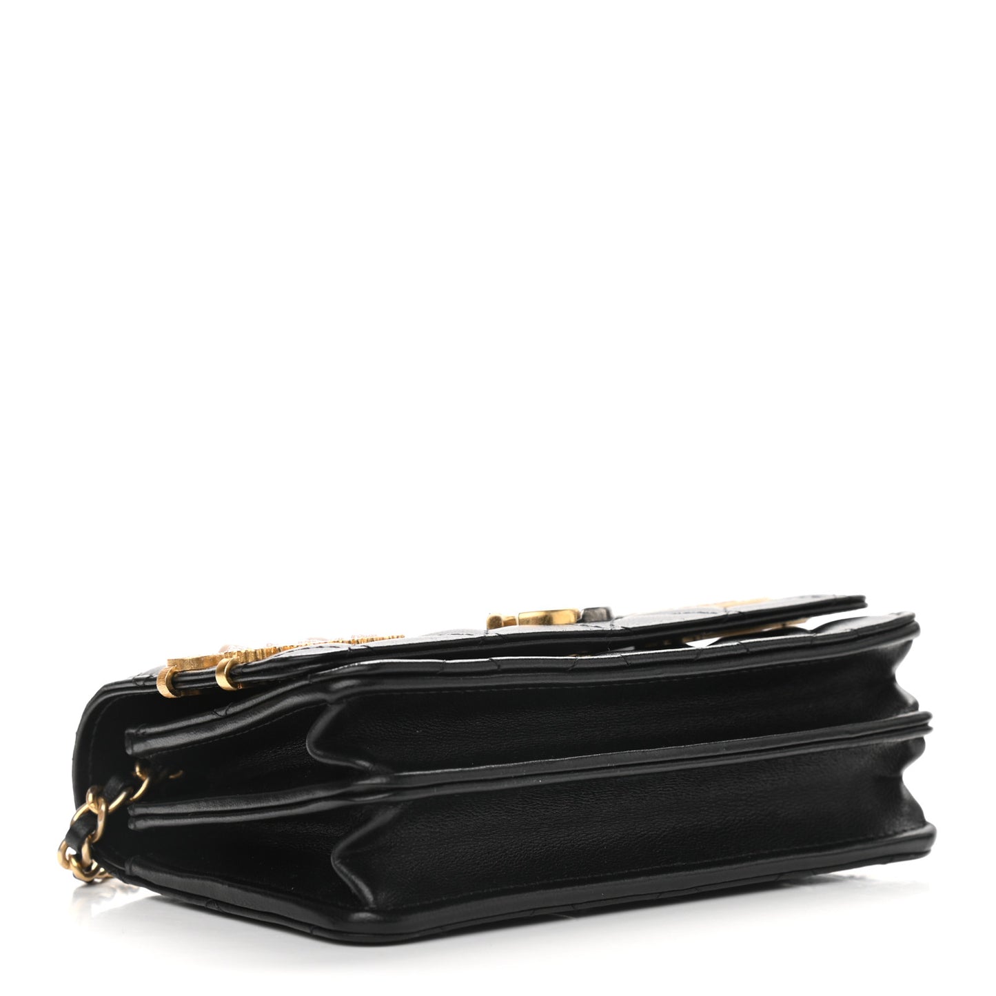 Lambskin Quilted Coco Clips Mini Wallet On Chain WOC Black
