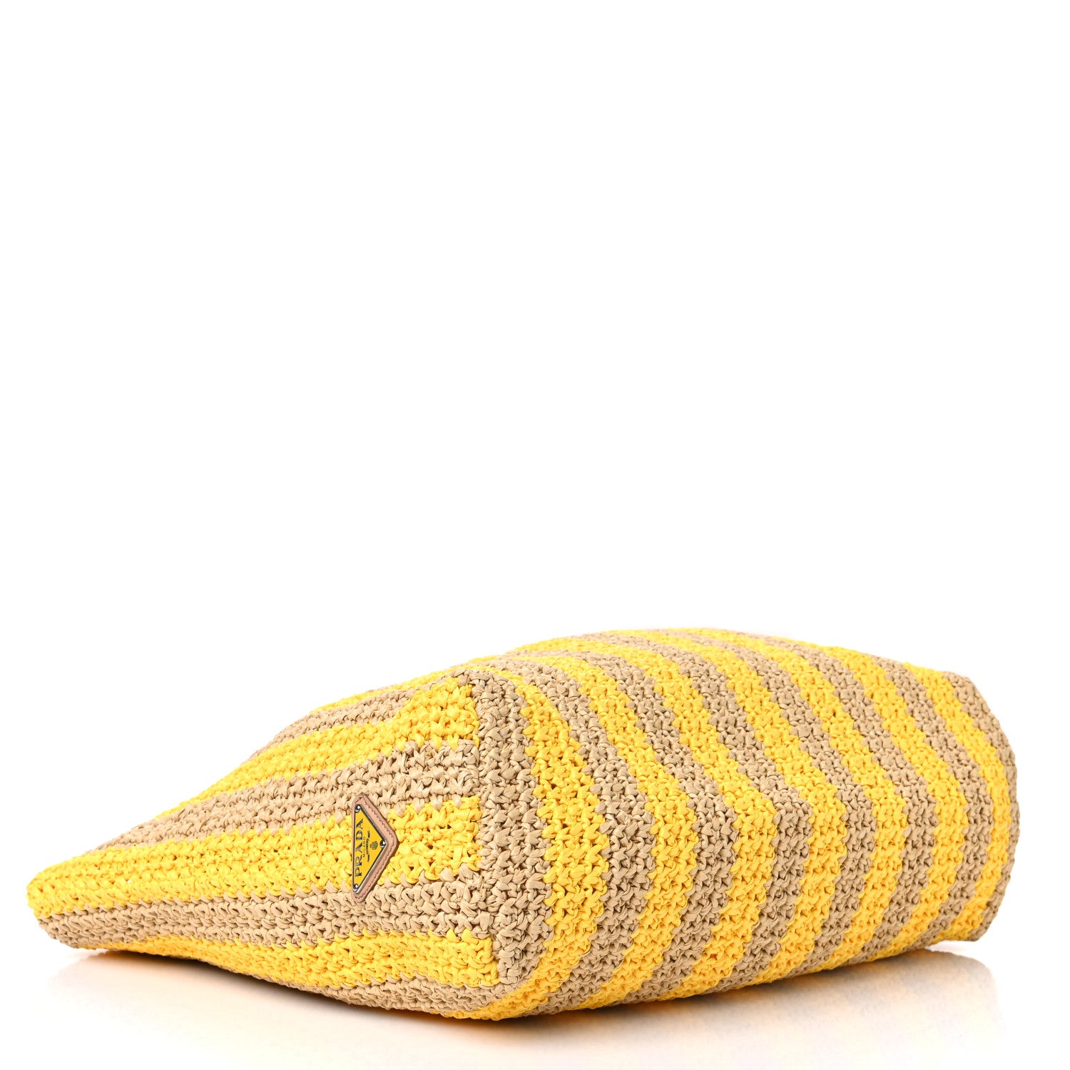 Prada Yarn Raffia Effect Crochet Striped Large Logo Tote Naturale Giallo 4 of 9
