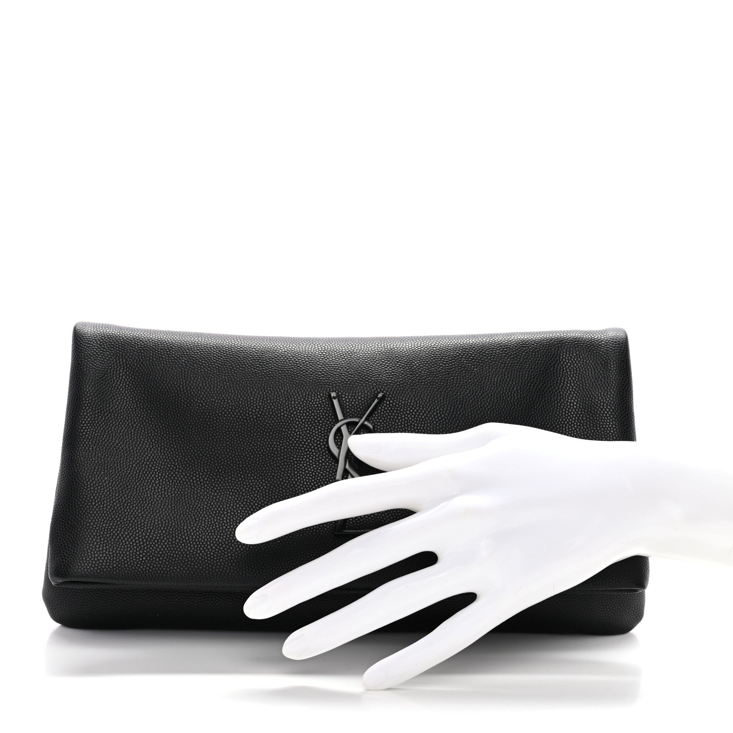 Saint Laurent Grain De Poudre West Hollywood Monogram Fold Over Clutch Black 2 of 7