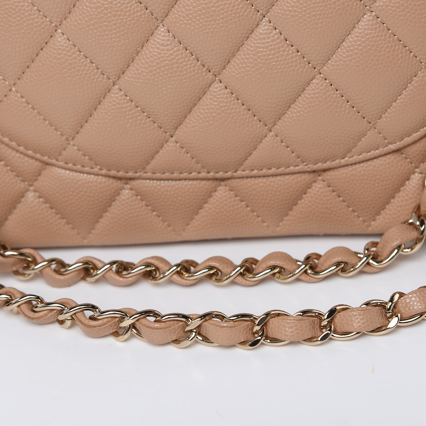 Caviar Quilted Medium Double Flap Beige