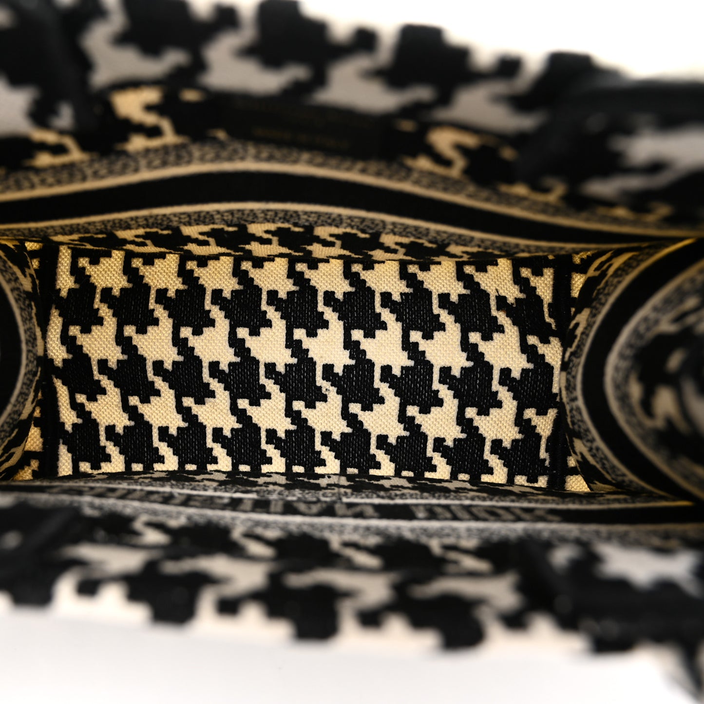 Canvas Houndstooth Embroidered Small Book Tote Black White