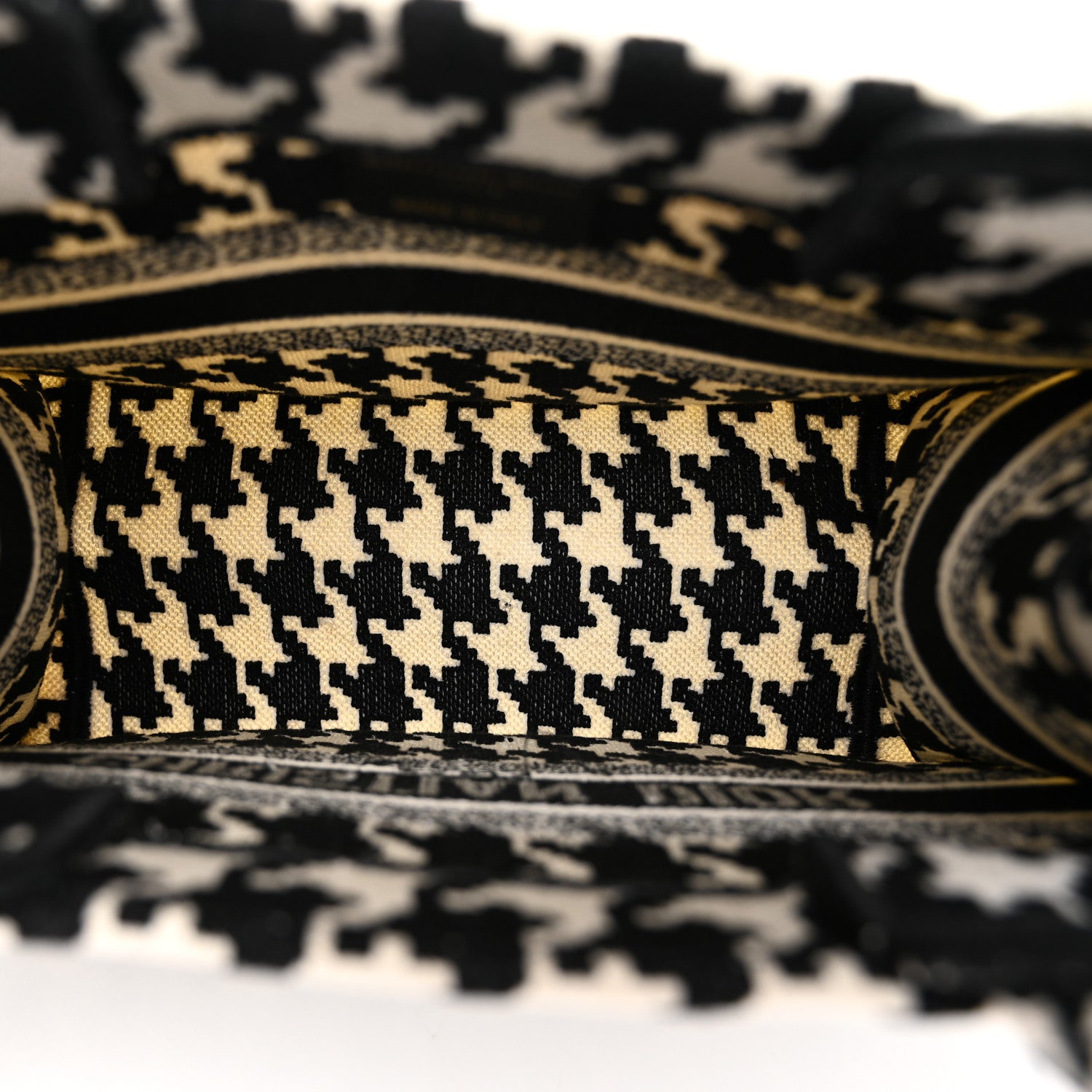 Christian Dior Canvas Houndstooth Embroidered Small Book Tote Black White 5 of 12