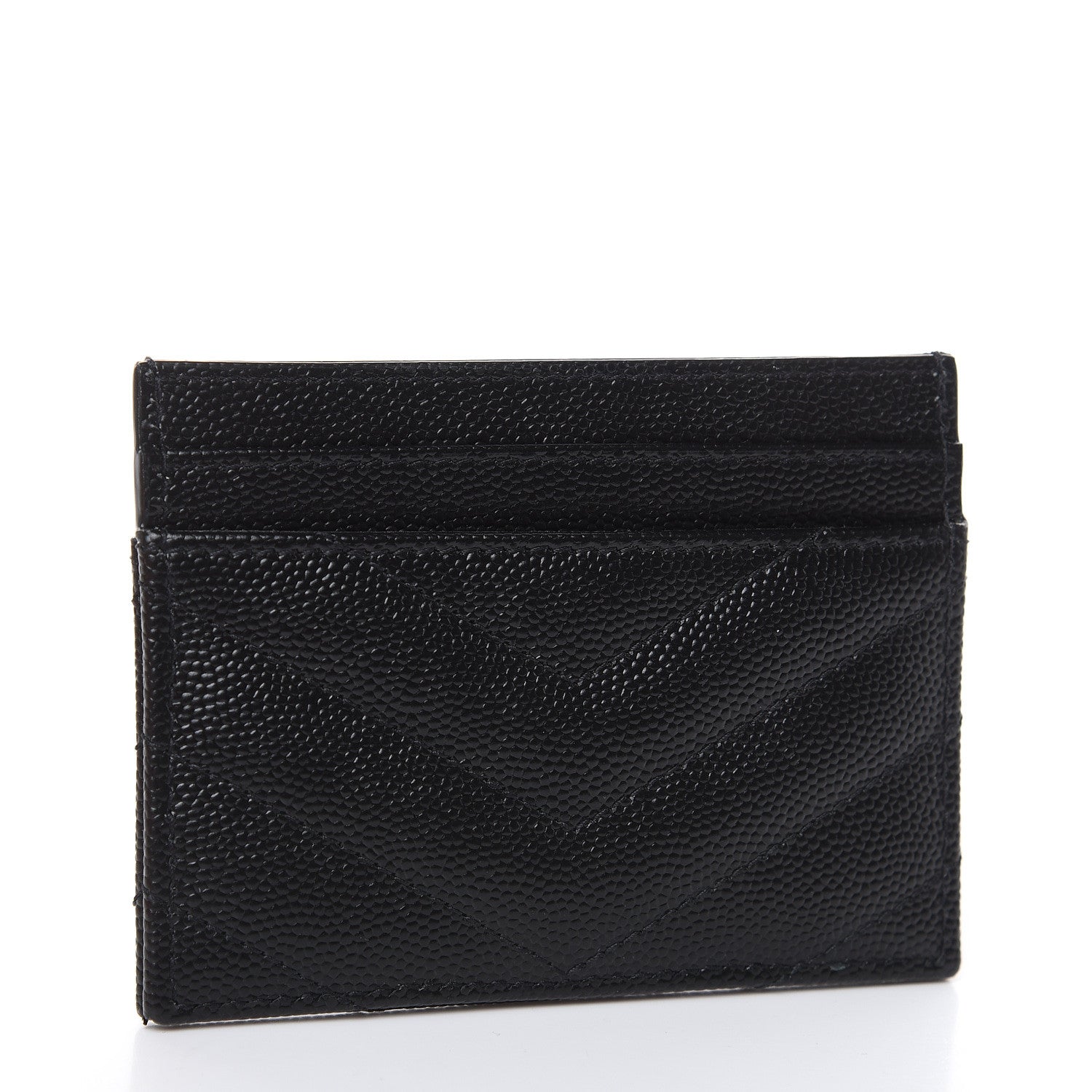 Saint Laurent Grain De Poudre Matelasse Chevron Monogram Credit Card Case Black 3 of 8