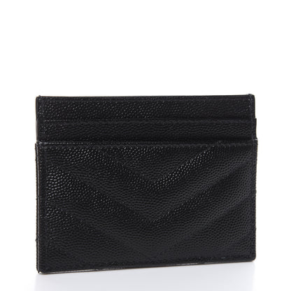 Saint Laurent Grain De Poudre Matelasse Chevron Monogram Credit Card Case Black 3 of 8