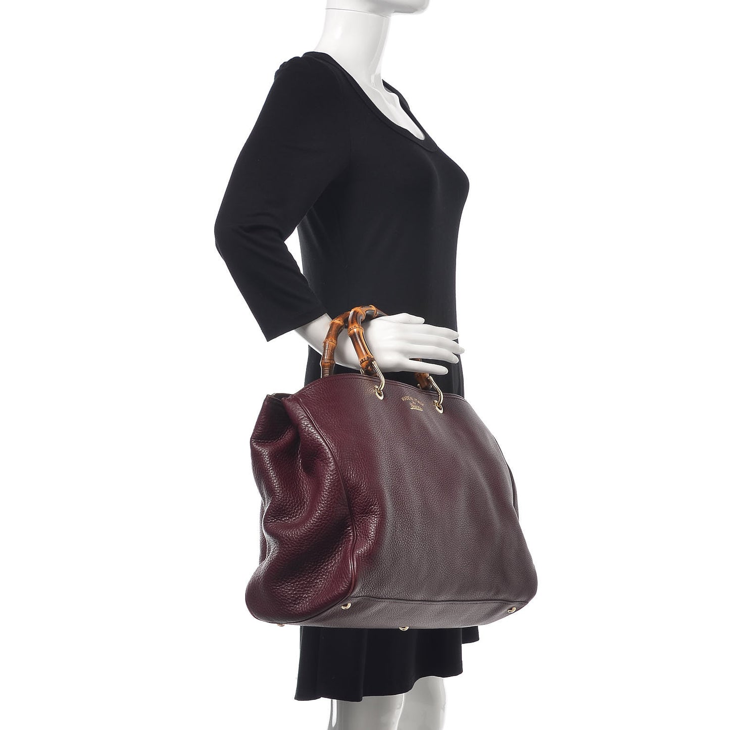Pebbled Calfskin Large Bamboo Shopper Tote Burgundy