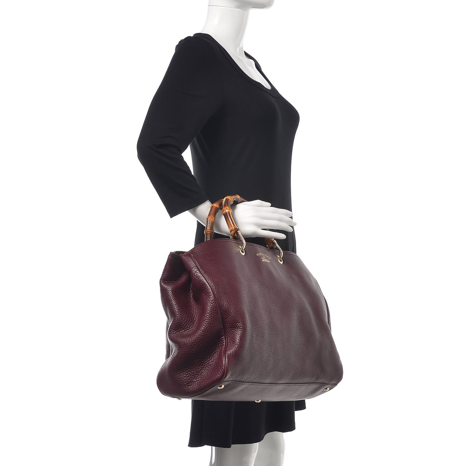 Gucci Pebbled Calfskin Large Bamboo Shopper Tote Burgundy 3 of 15