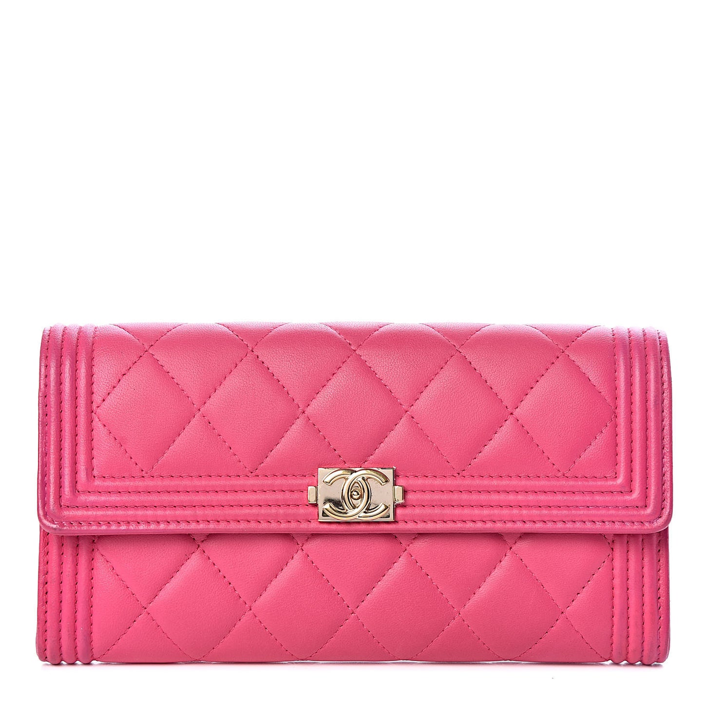Lambskin Quilted Boy Flap Wallet Fuchsia