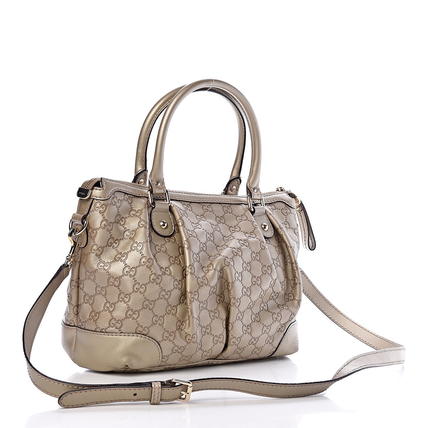 Metallic Soft Guccissima Medium Sukey Top Handle Bag Champagne
