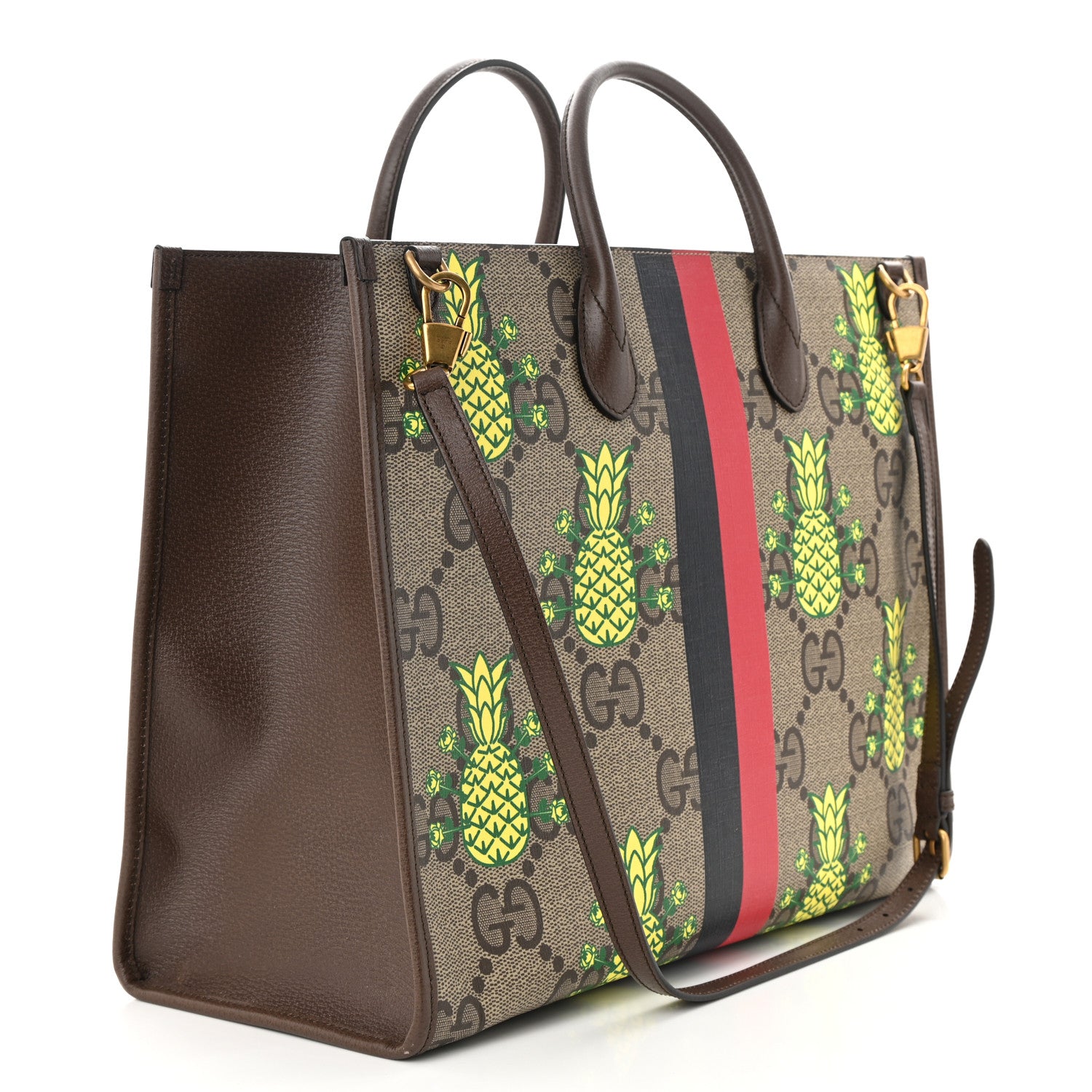 Gucci Maxi GG Supreme Monogram Pineapple Textured Dollar Calfskin Medium Retro Interlocking G Tote Bag Beige Ebony Green Pink New Acero 3 of 11
