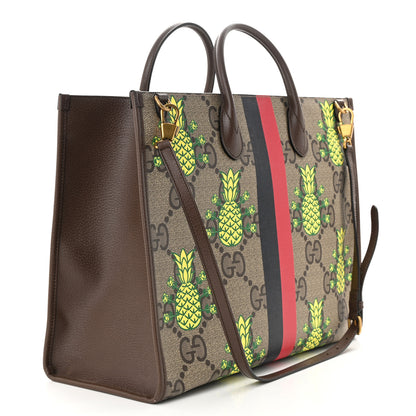 Gucci Maxi GG Supreme Monogram Pineapple Textured Dollar Calfskin Medium Retro Interlocking G Tote Bag Beige Ebony Green Pink New Acero 3 of 11