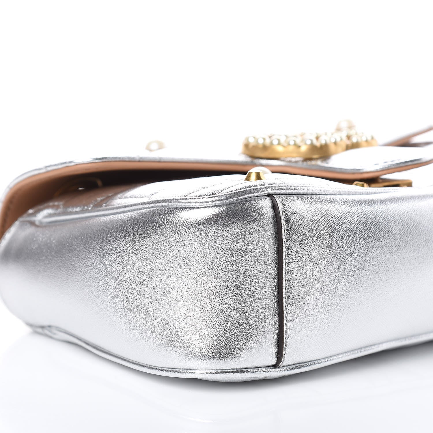 Gucci Metallic Calfskin Matelasse Studded Mini Pearly GG Marmont Shoulder Bag Silver 8 of 10