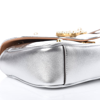 Gucci Metallic Calfskin Matelasse Studded Mini Pearly GG Marmont Shoulder Bag Silver 8 of 10