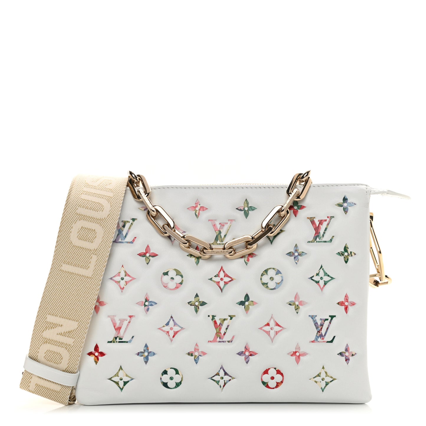 Lambskin Embossed Monogram LV Garden Coussin PM Cream