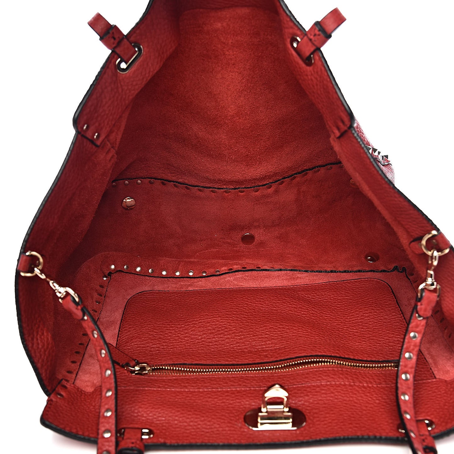 Pebbled Calfskin Medium Rockstud Tote Red