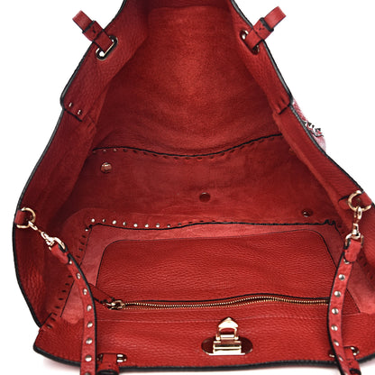 Valentino Garavani Pebbled Calfskin Medium Rockstud Tote Red 5 of 11