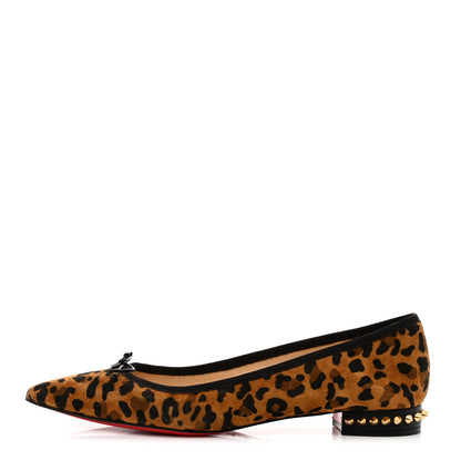Christian Louboutin Veau Velours Nappa Leopard Print Spiked Hall Flats 41 Caramel 1 of 8