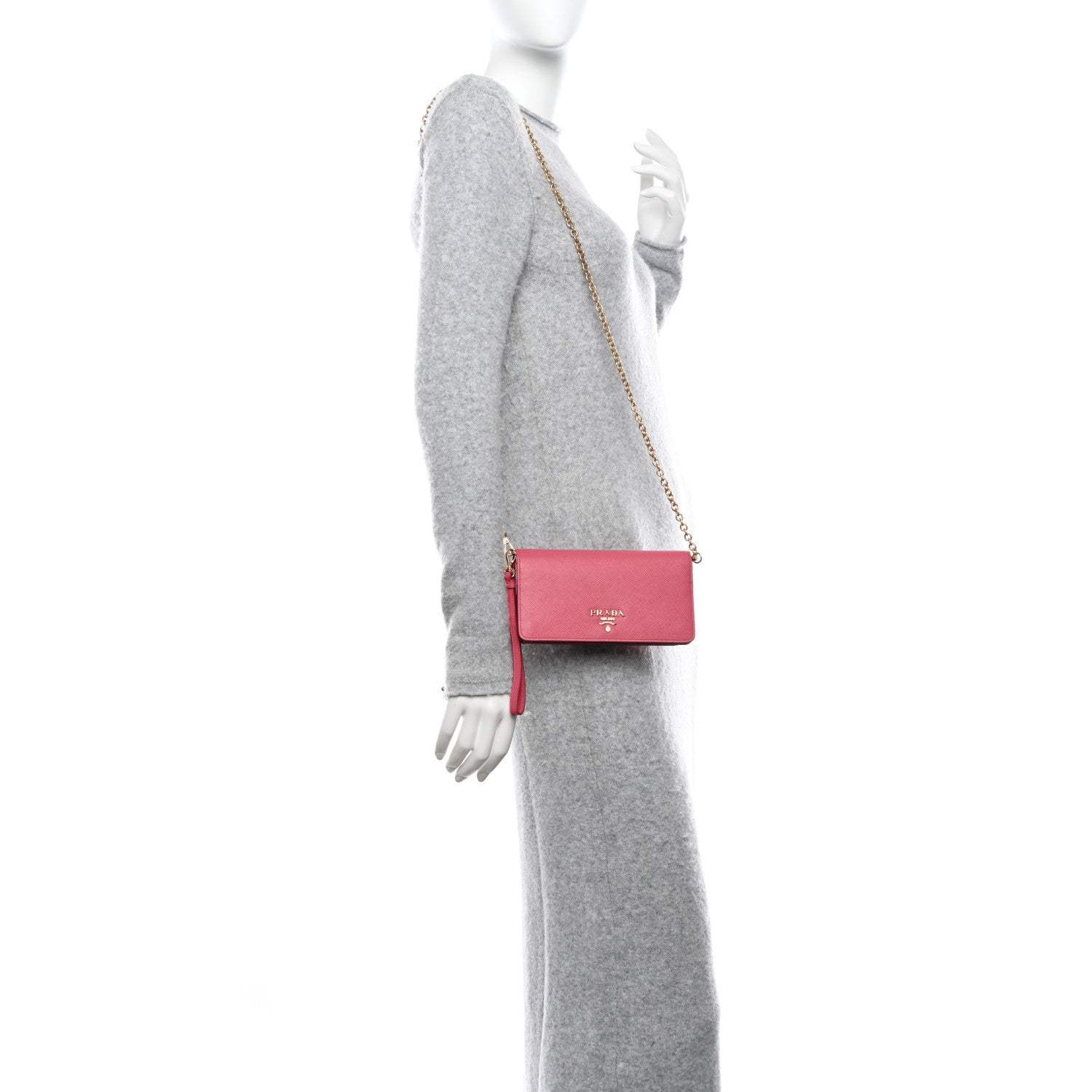 Prada Saffiano Metal Mini Flap Crossbody Wristlet Bag Peonia 2 of 9