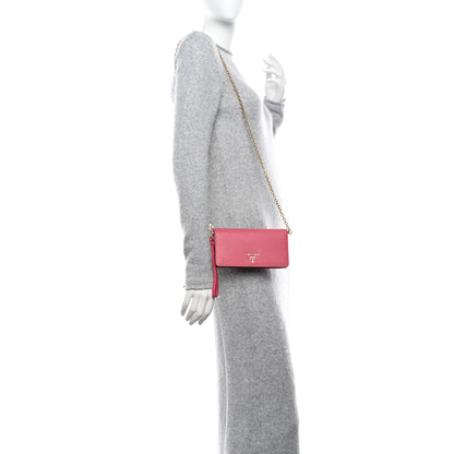 Prada Saffiano Metal Mini Flap Crossbody Wristlet Bag Peonia 2 of 9