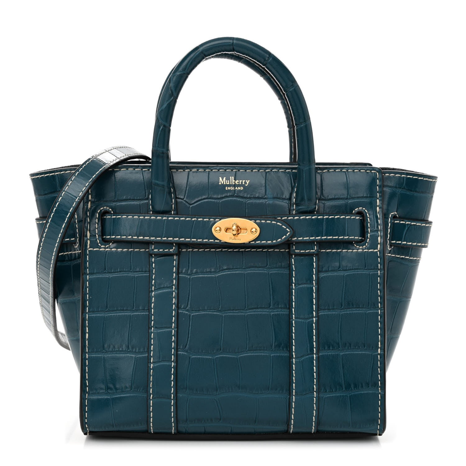 Mulberry Crocodile Embossed Micro Zipped Bayswater Nautical Blue 1 of 14