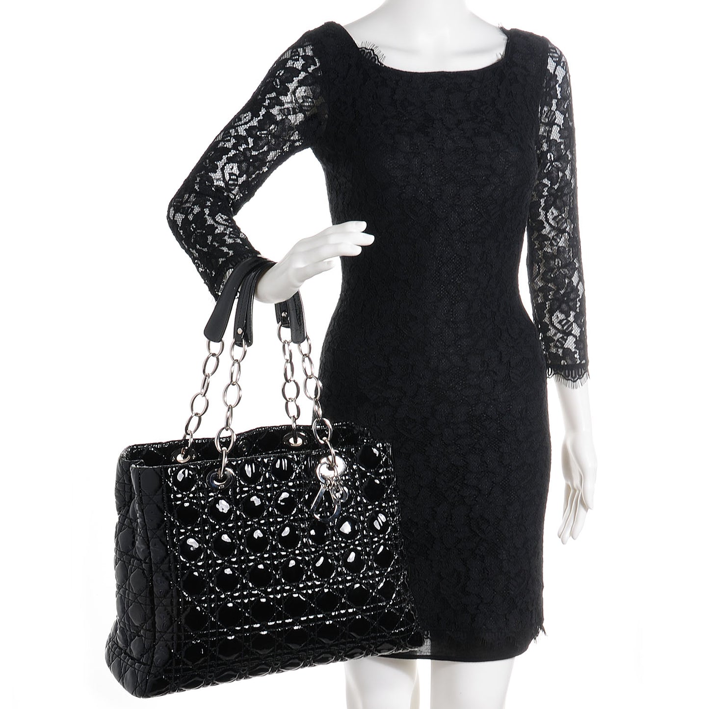 Patent Cannage Dior Soft Shopping Tote Black