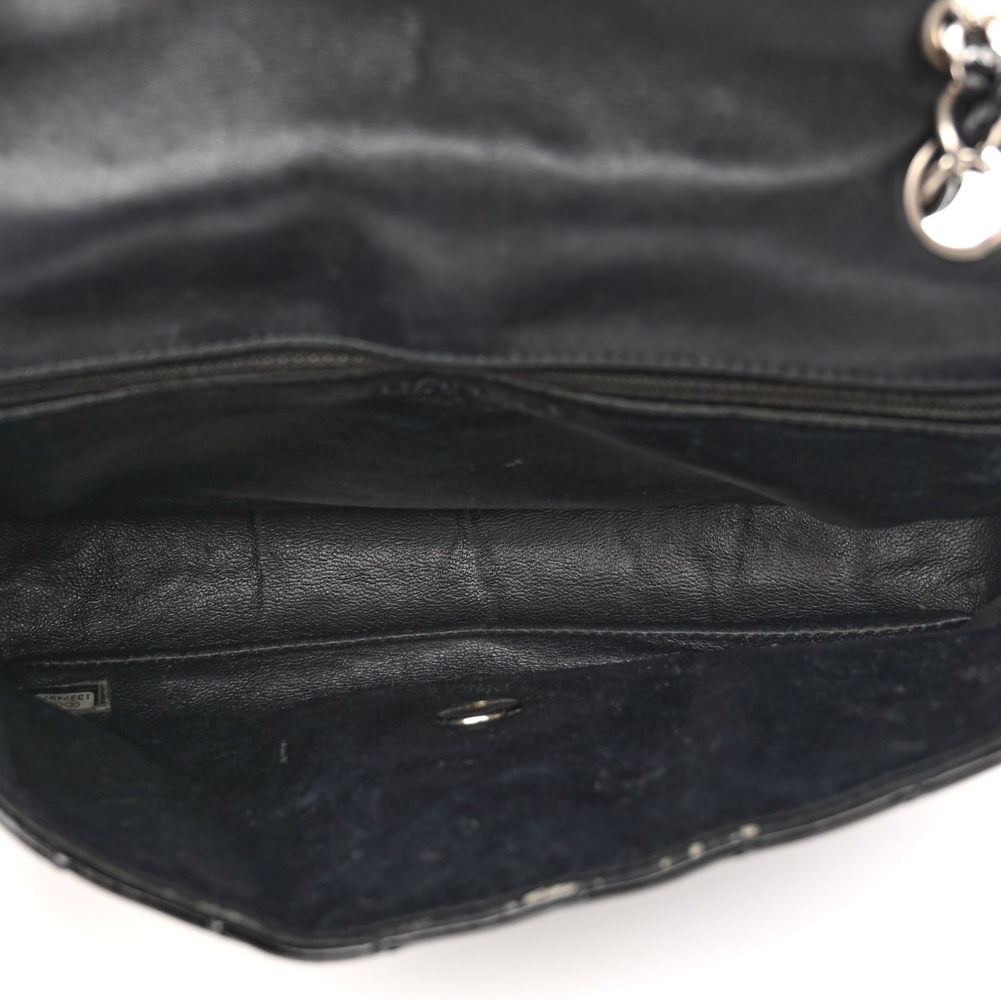 Patent Chevron Quilted Medium Single Flap Black