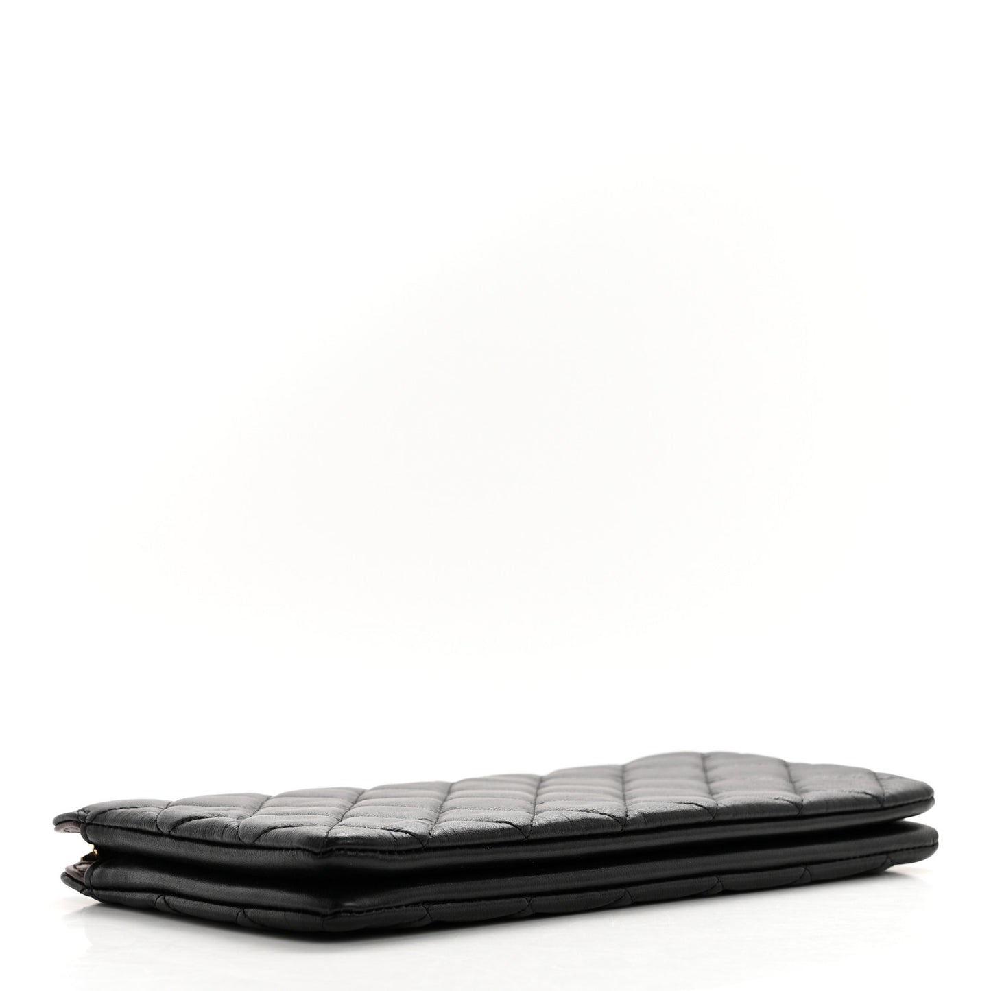 Lambskin Quilted Large Zipped Clutch Black
