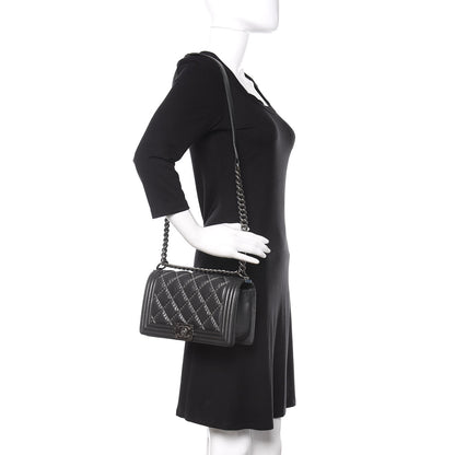 Chanel Iridescent Calfskin Embellished Double Stitch Medium Boy Flap Black 2 of 11