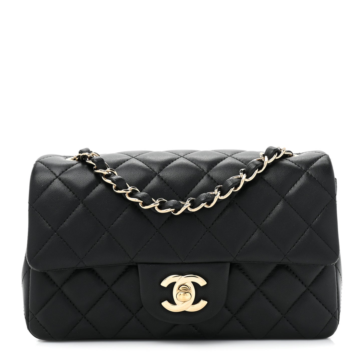 Lambskin Quilted Mini Rectangular Flap Black