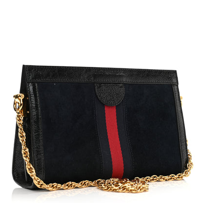 Gucci Suede Patent Web Dragon Embroidered Small Ophidia Chain Shoulder Bag Blue Black 3 of 14