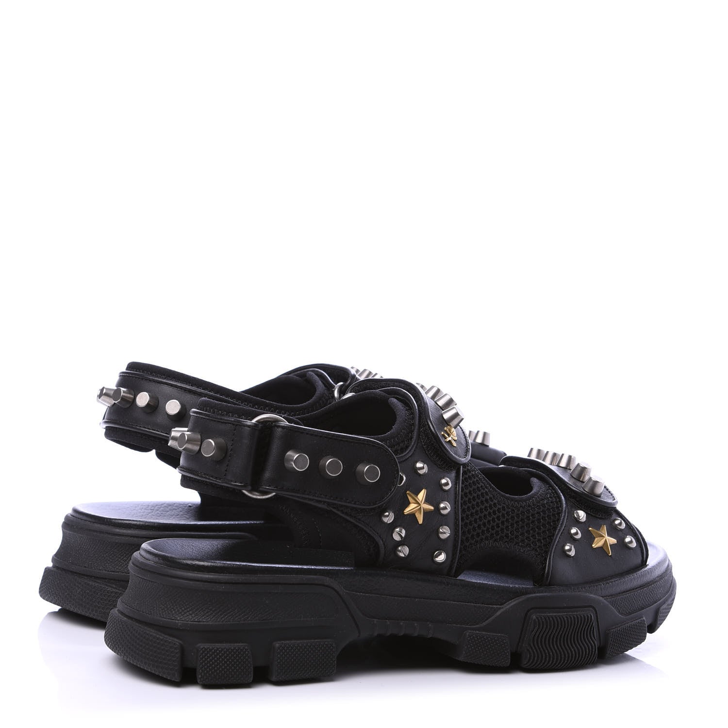 Gucci Nappa Mesh Studded Mens Aguru Sandals 6 Black 4 of 10