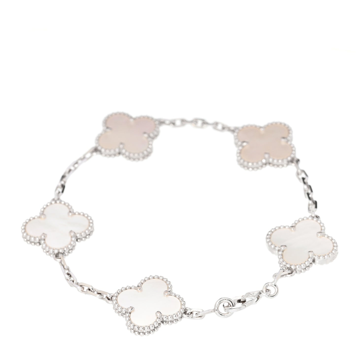 18K White Gold Mother of Pearl 5 Motifs Vintage Alhambra Bracelet
