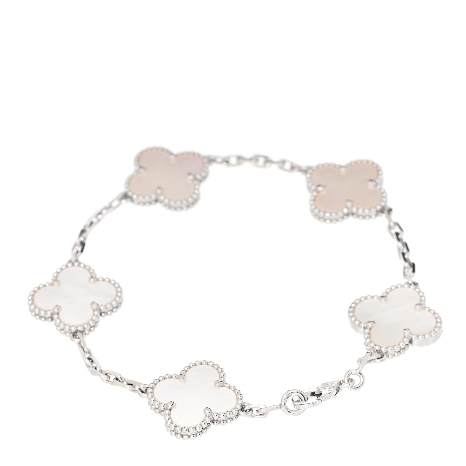 Van Cleef & Arpels 18K White Gold Mother of Pearl 5 Motifs Vintage Alhambra Bracelet 2 of 6