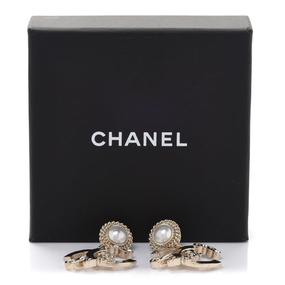 Chanel Metal Pearl Crystal Coco Script CC Drop Earrings Gold 5 of 5