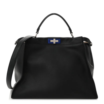 Fendi Vitello Dolce Shiny Nappa Large Peekaboo Iconic Satchel Black Camelia 1 of 12
