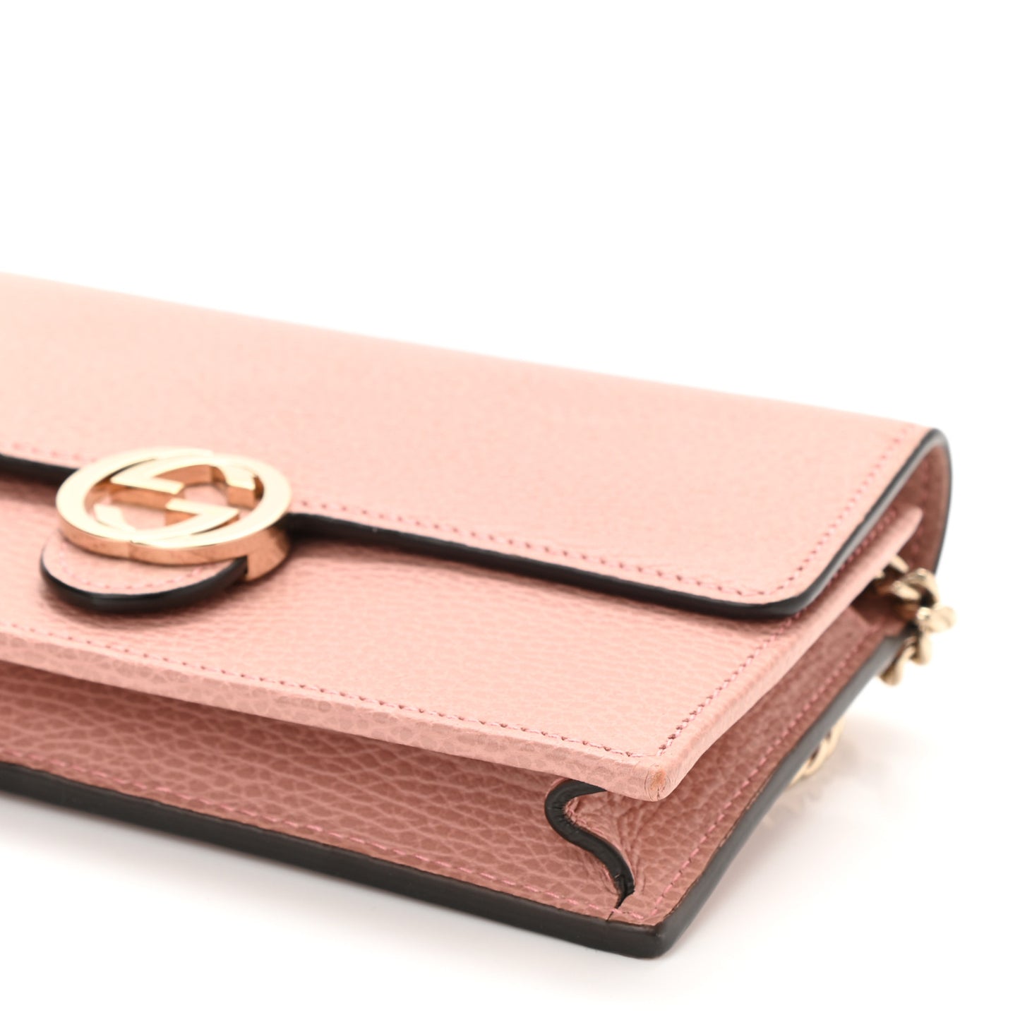 Dollar Calfskin Interlocking G Chain Wallet Soft Pink