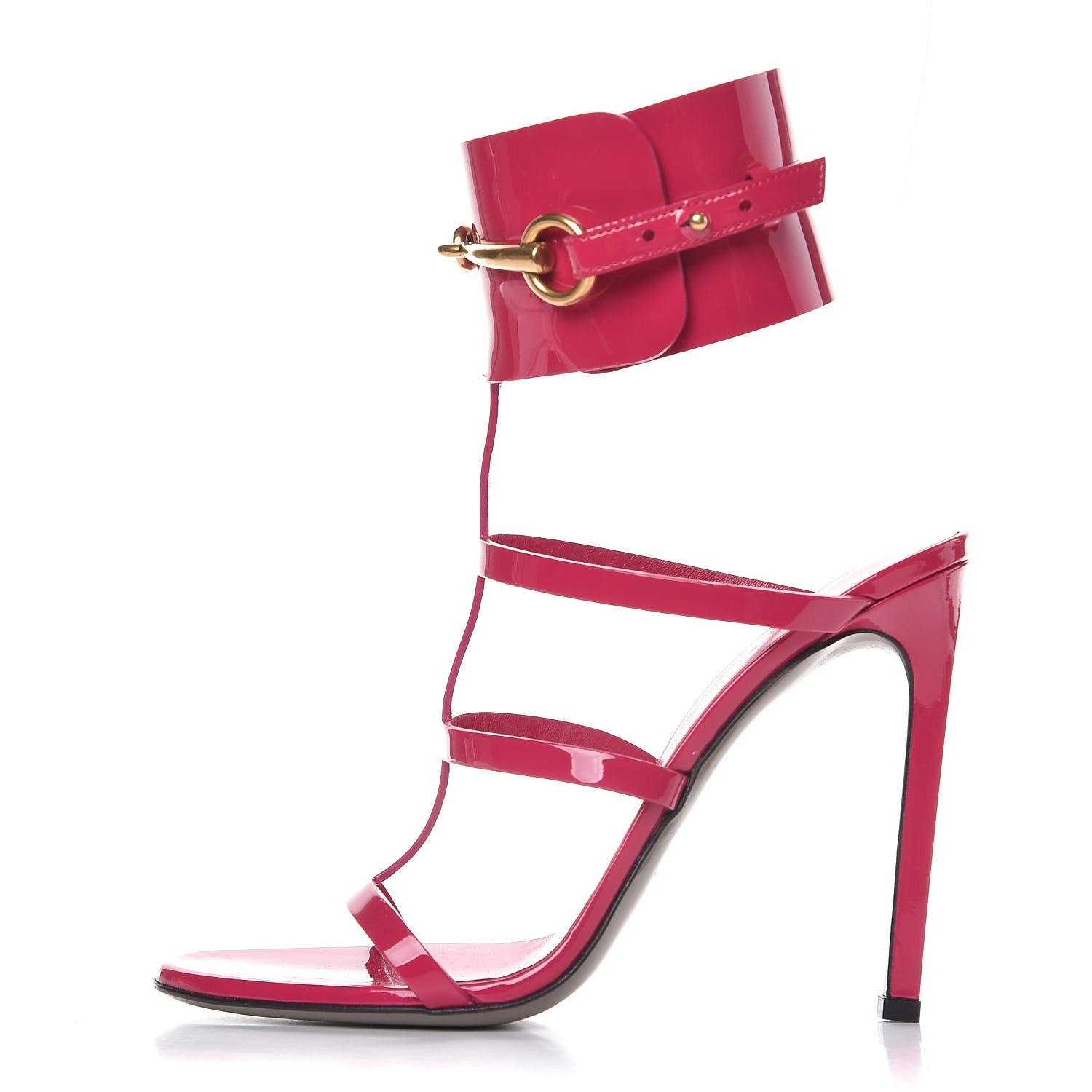 Gucci Patent Bright Bit Ankle Cuff Sandals 38.5 Shocking Pink 1 of 7