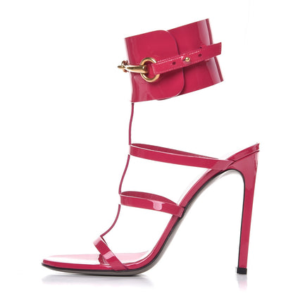 Gucci Patent Bright Bit Ankle Cuff Sandals 38.5 Shocking Pink 1 of 7