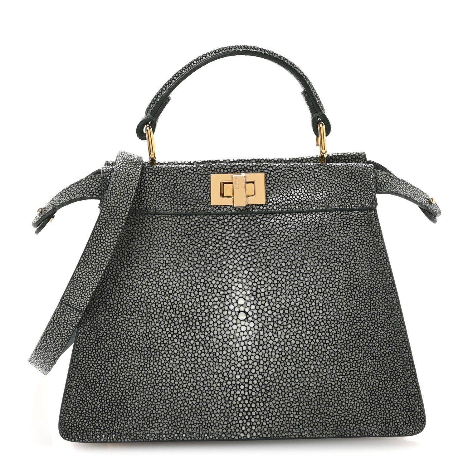 Fendi Stingray Shiny Nappa Petite Peekaboo I SEE U Satchel Verde Inglese 1 of 12