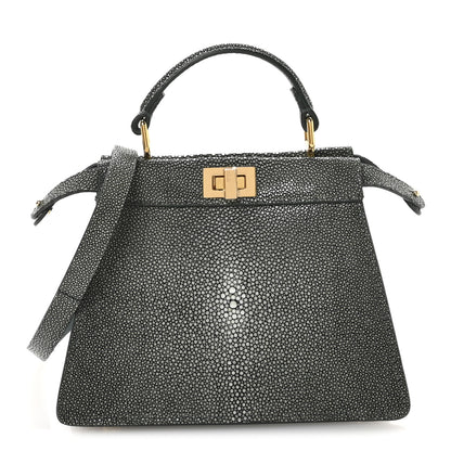 Fendi Stingray Shiny Nappa Petite Peekaboo I SEE U Satchel Verde Inglese 1 of 12