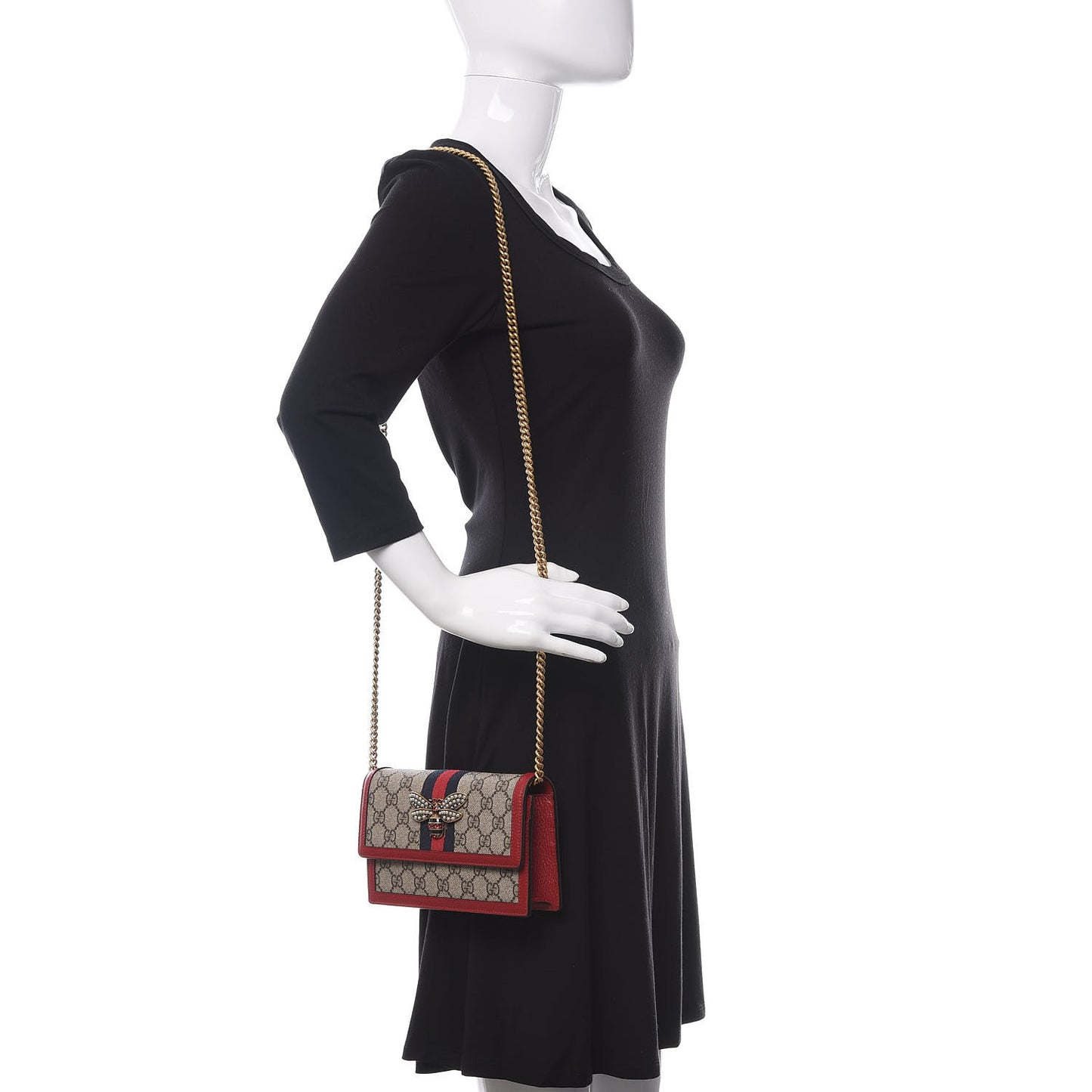 GG Supreme Monogram Web Queen Margaret Chain Wallet Red