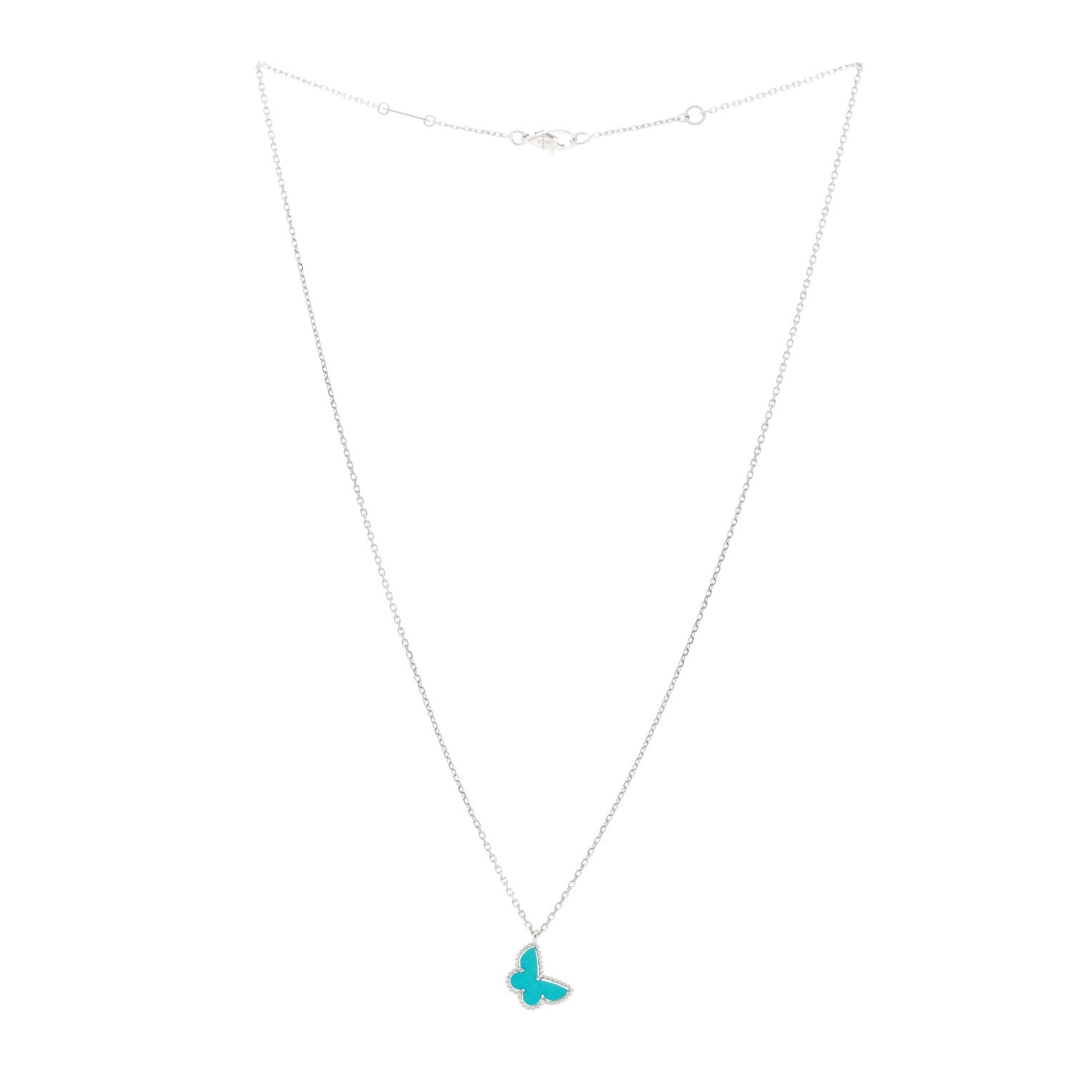 Van Cleef & Arpels 18K White Gold Turquoise Sweet Alhambra Butterfly Pendant Necklace 3 of 5