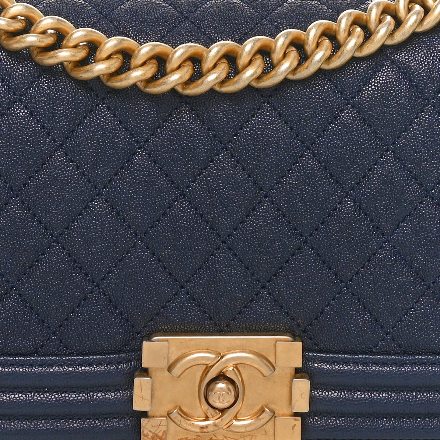 Iridescent Caviar Quilted Medium Boy Flap Dark Blue