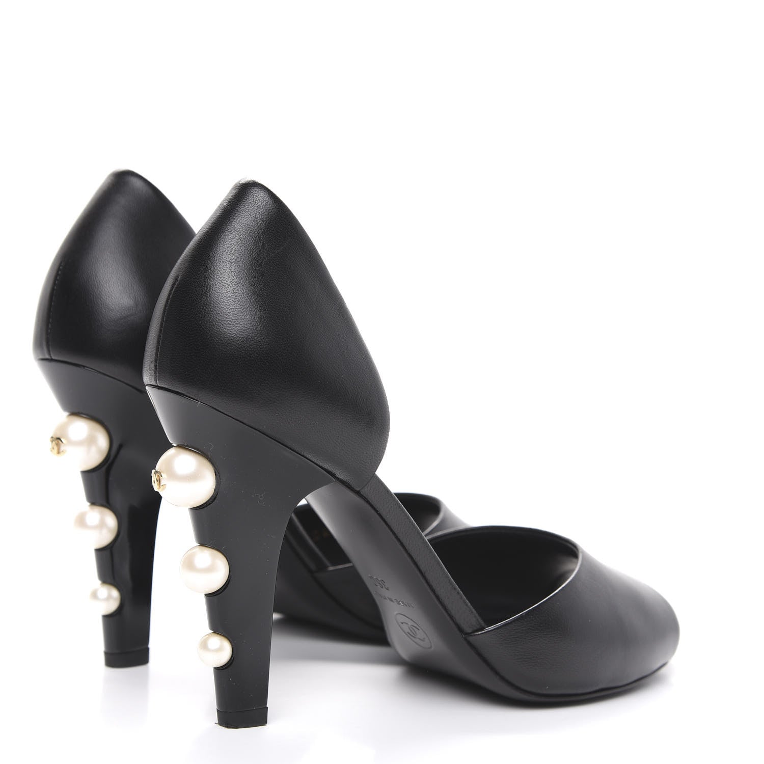 Chanel Lambskin Pearl Peep Toe d'Orsay Pumps 36 Black 4 of 11