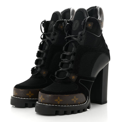 Louis Vuitton Suede Calfskin Monogram Star Trail Ankle Boots 39 Black 3 of 9