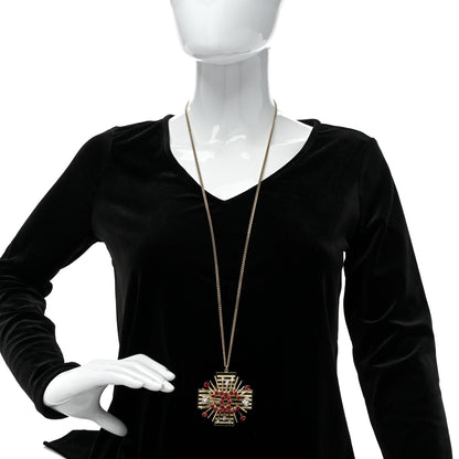 Chanel Crystal Cross CC Pendant Necklace Gold Red 3 of 6