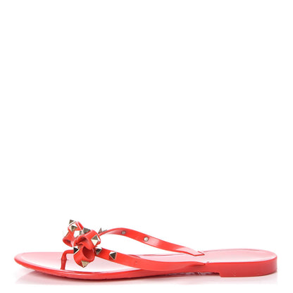 Valentino Garavani PVC Jelly Rockstud Bow Thong Sandals 41 Rosso Valentino 1 of 10